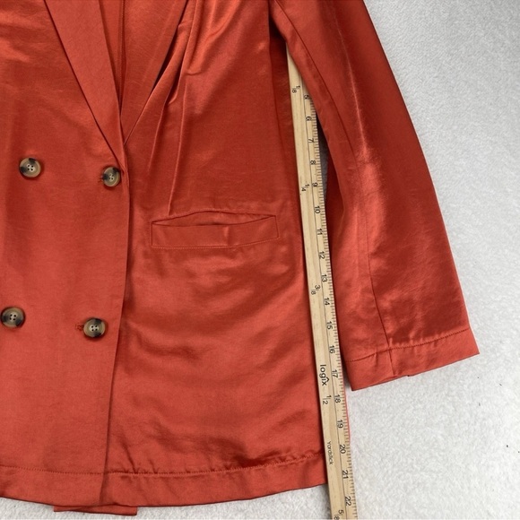 Free People Satin Silk Viscose Orange Rust Tailored Long Blazer Jacket Sz Medium - Picture 9 of 13